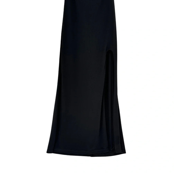 Cinq à Sept Mariah Back Cut-Out Ruched Slip Midi Dress 0 Black Front Slit Dressy - Picture 11 of 15